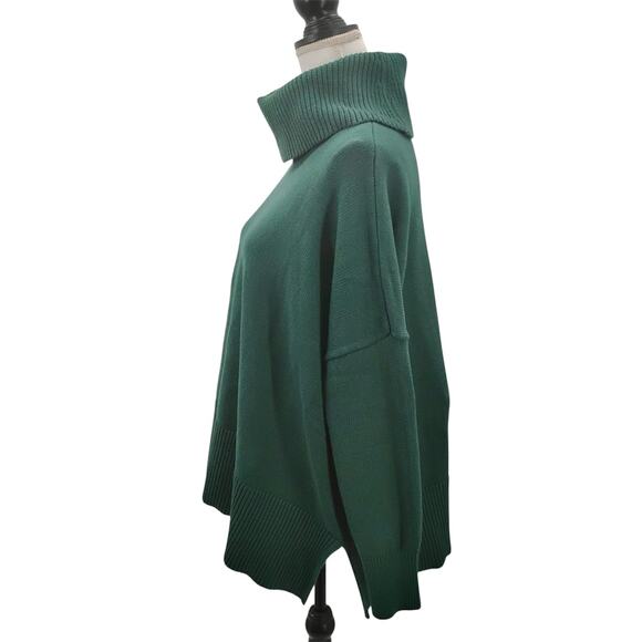New LOFT Turtleneck Poncho Sweater Tunic Green Long Sleevees 37292089 Medium - Picture 2 of 5